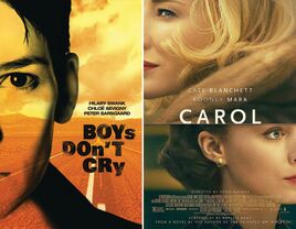 Movie posters for "Boys Don't Cry" and "Carol"