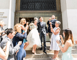 Bride and groom civil ceremony bubble exit.