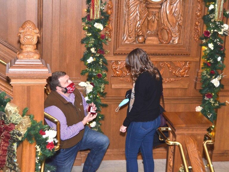 The proposal!
Brad asked Sarah to marry him on a trip to the Great Smoky Mountains (masks and all!!) - we both blacked out and don't remember if Sarah even said yes! 
