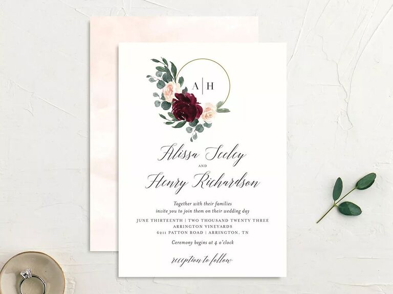 Burgundy Floral Gold Wedding Monogram Stickers  Monogram wedding, Monogram  stickers, Wedding invitation envelopes