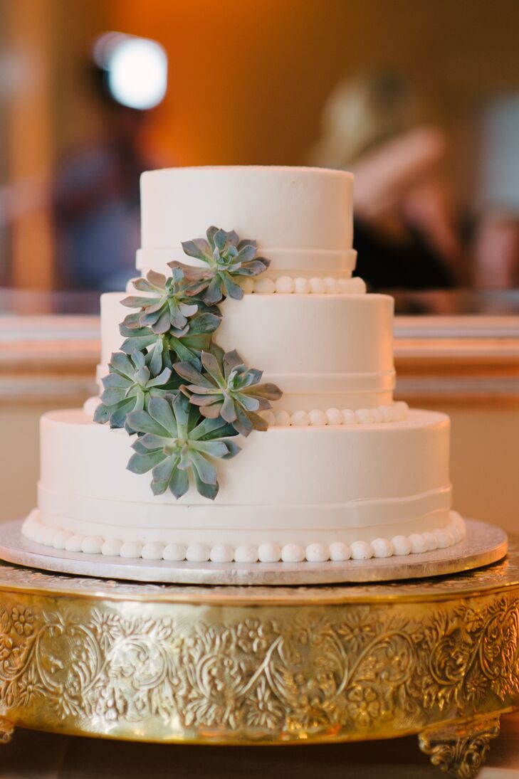 Simple White Tiered Wedding Cake with Succulents