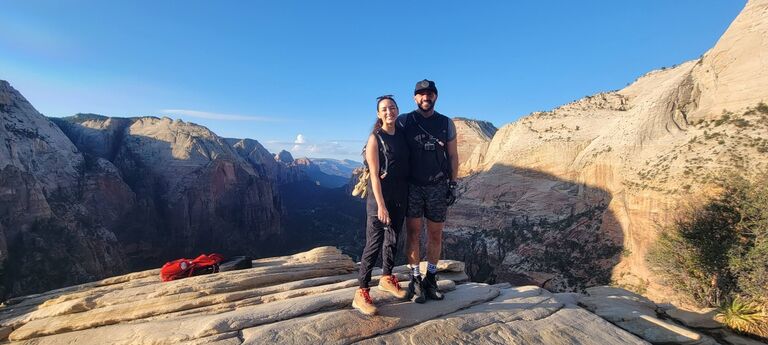 Two of the first five to summit Angel's Landing at Zion National Park. Who needs a permit!?