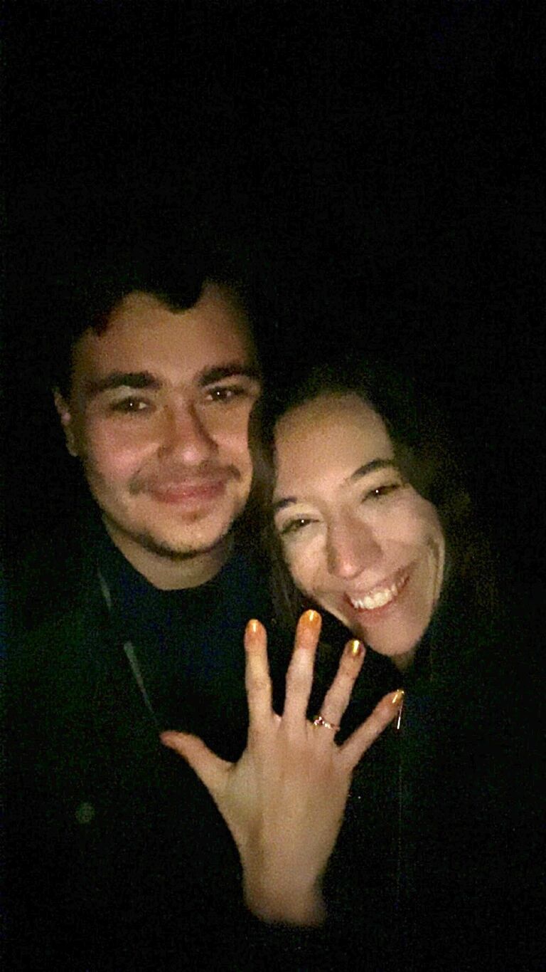 Jonathan had bought the ring just before he asked my dad permission on Thanksgiving, and he proposed to me at Big Break in Antioch the following Sunday; the sun was setting fast, and by the time I finished crying it was dark out haha