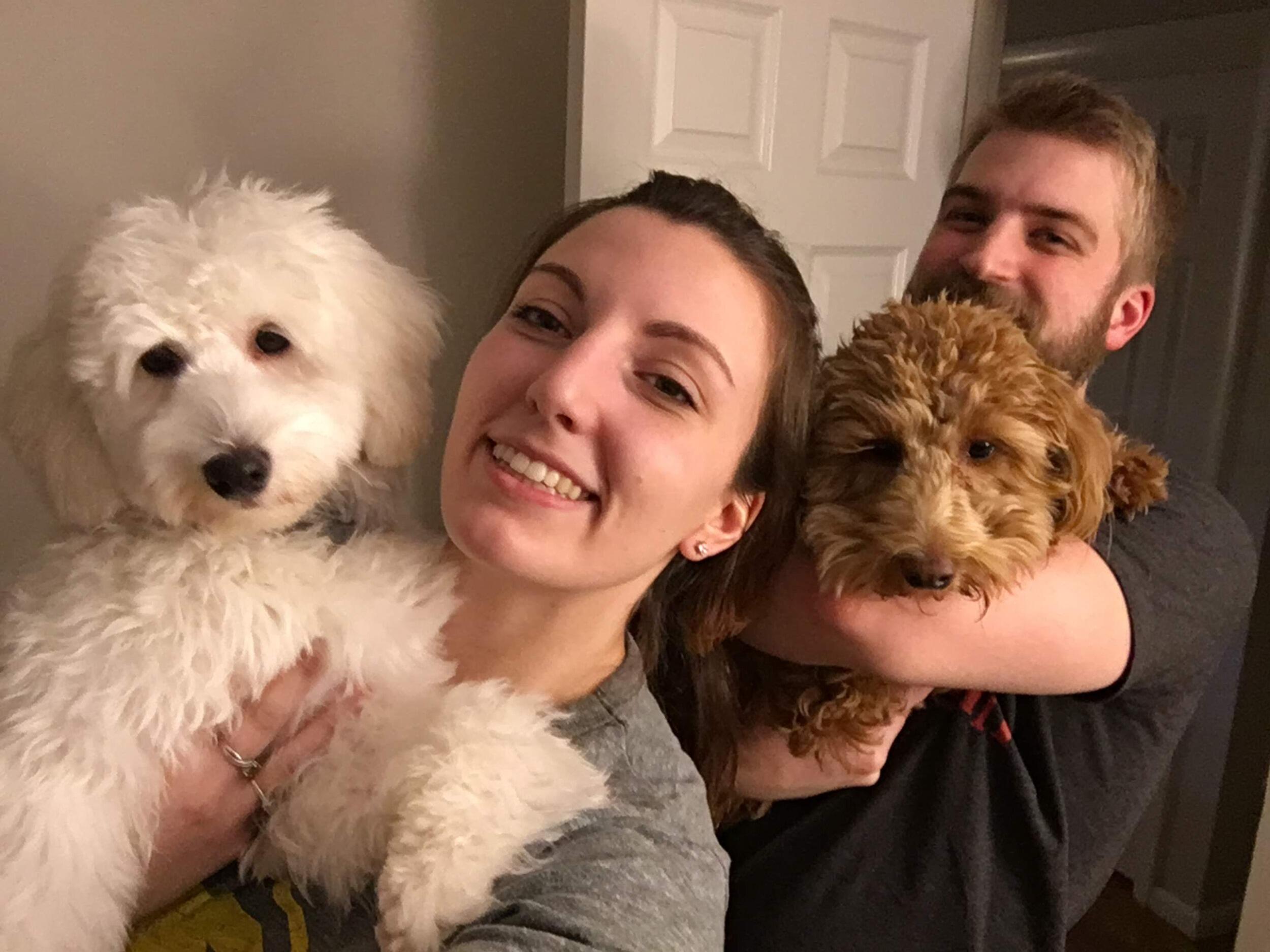 Sam surprised John with their second furbaby, Snoopy Doo!