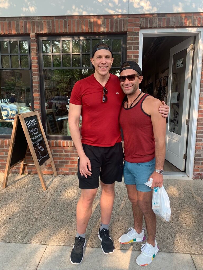 Alex & John searching for their shared love of ice cream in Saugatuck, Michigan after crossing Lake Michigan on Nauti Boys