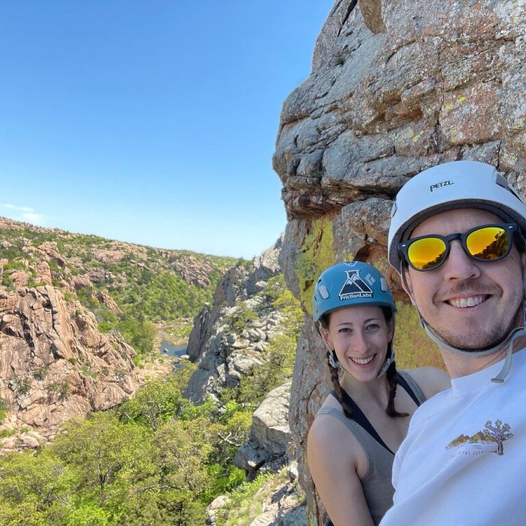 Climbing in the Wichita Mountains, Oklahoma.