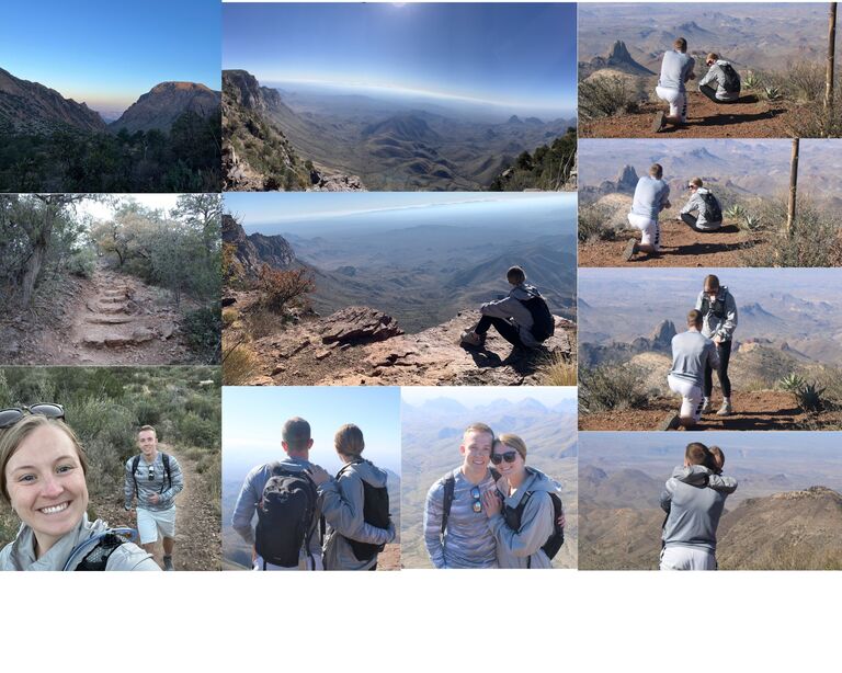 This was our last day in Big Bend National Park. Jared decided we should save the last day for the hardest hike. It was a 12 mile round trip hike with 2,000 ft. elevation gain. The hike was very hard and Kate complained a majority of the way up (imagine that!). Jared kept saying, "I promise it will be worth it". Now, I (Kate) understand why he kept saying that! Once at the top, I sat down to catch my breath and as soon as I looked back at Jared he was already down on one knee! 💍