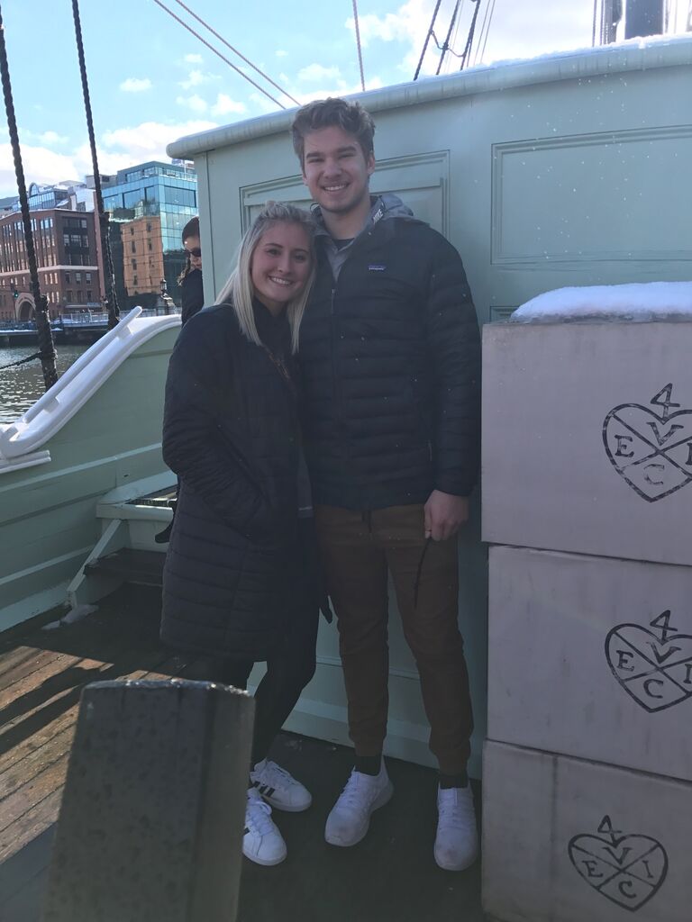 Lexi went to see Logan and watch him play hockey in Boston with his family.