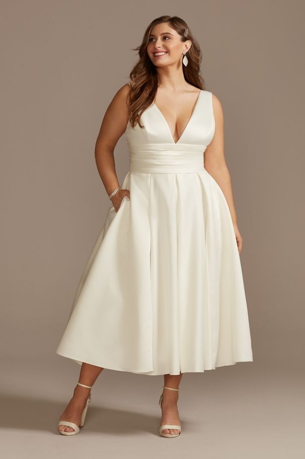 Plus size white tea length dress hotsell