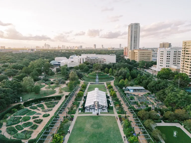 Outdoor wedding with tents at McGovern Centennial Gardens in Hermann Park