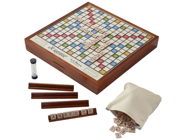 Wooden Scrabble board with personalized name plate engagement gift from parents