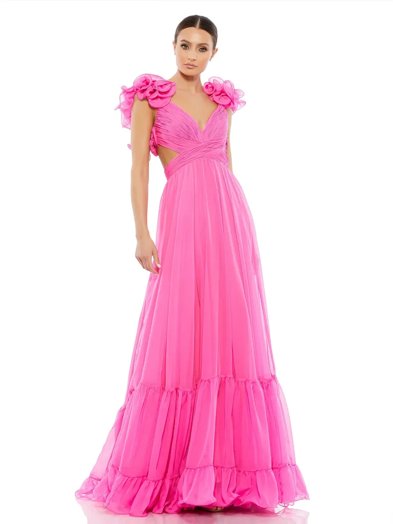 Woman in pink evening gown