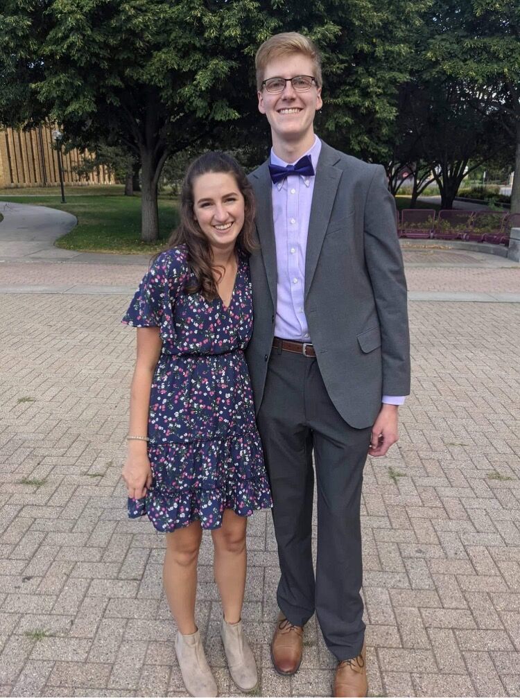 Andrew and Maddie both went to school at Concordia College, and knew of each other through mutual friends and various involvements on campus. They first really got to know each other during training to be Orientation Leaders in 2021. Andrew low-key had a crush on Maddie, but did not make a move. In fact, it took all of his courage to ask to take this picture with her on the last night of training before the first-year students arrived. 