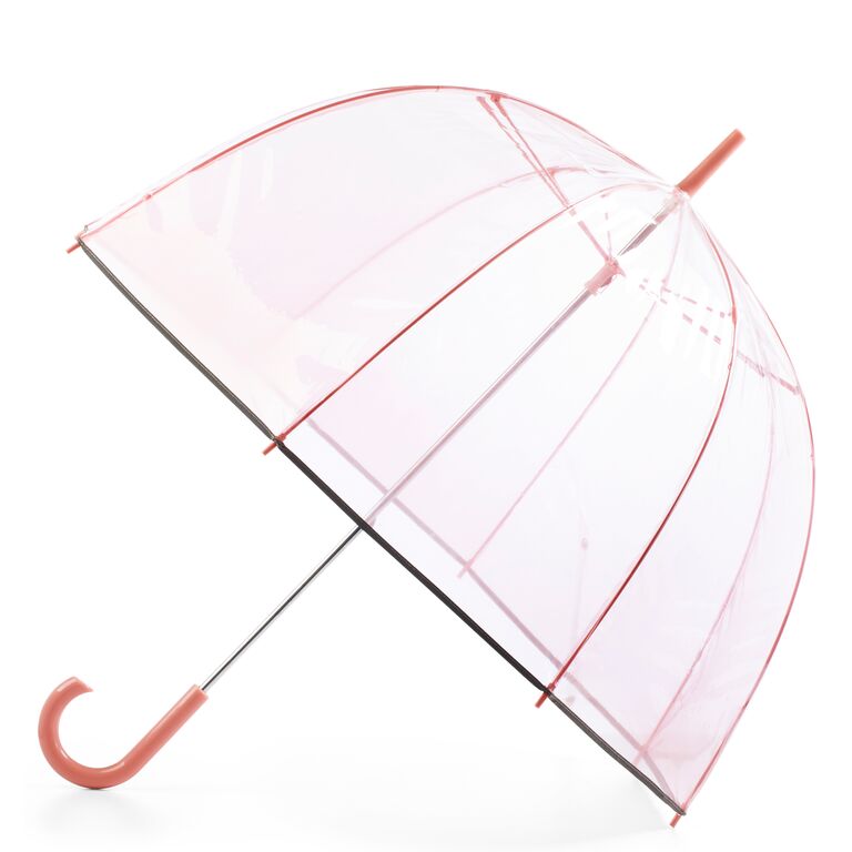 Transparent pink plastic umbrella. 