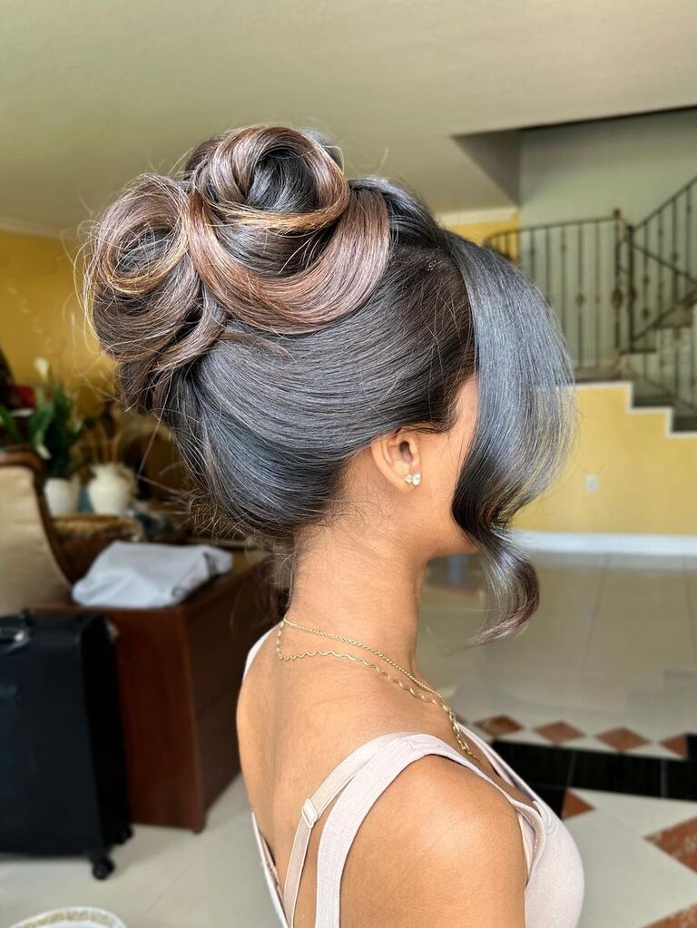 Soft twisted wedding updo for long hair