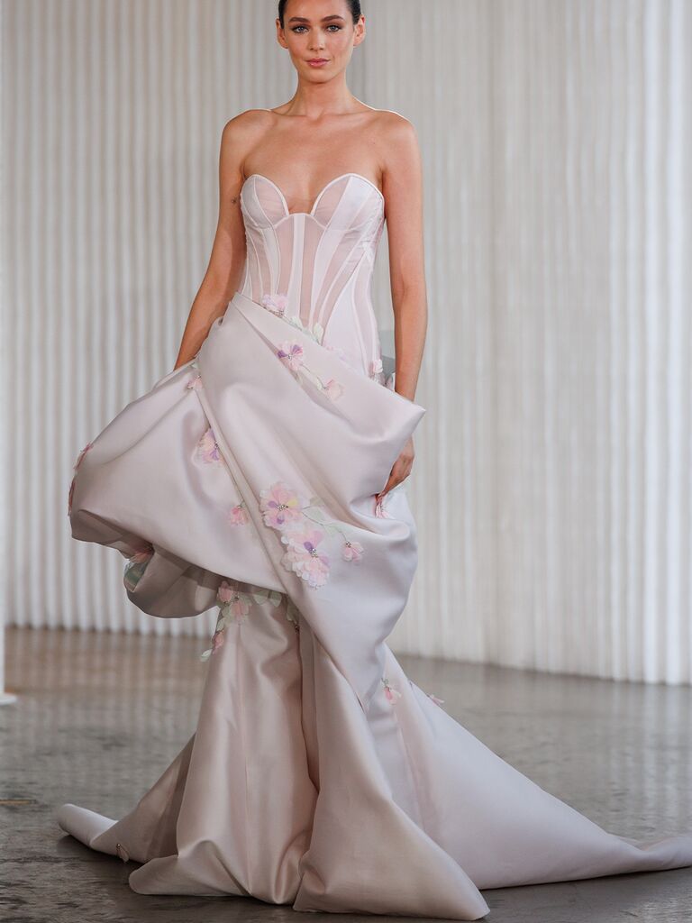 Ines Di Santo corset bodice blush pink wedding dress