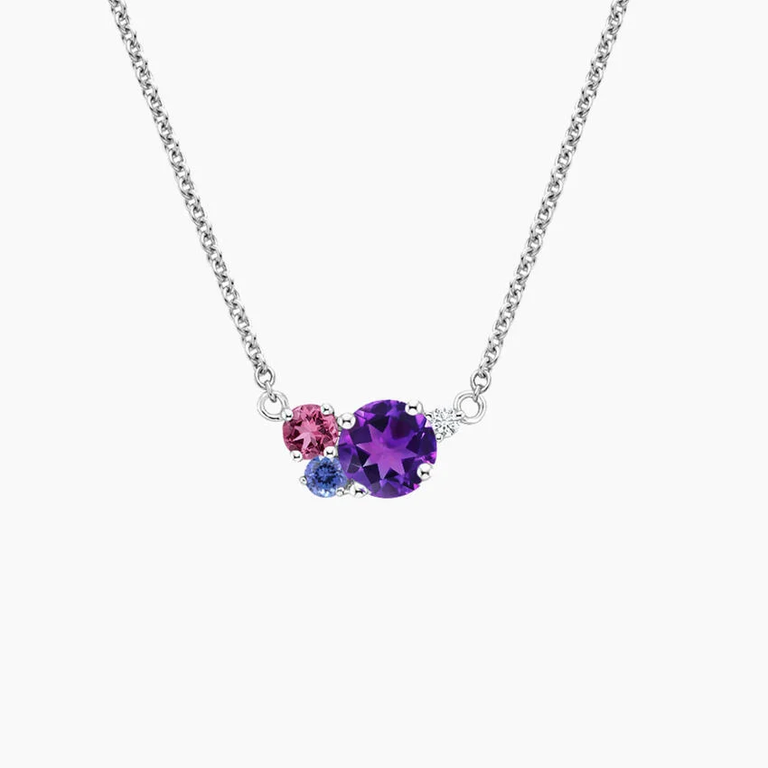Purple and blue gemstone cluster pendant necklace