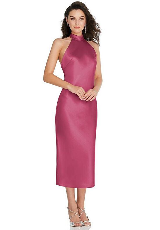 Diamond Halter Bias Midi Slip Bridesmaid Dress With Convertible