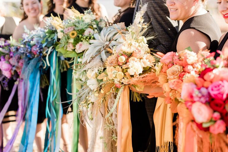 Rainbow wedding bouquet wrap for same-sex weddings