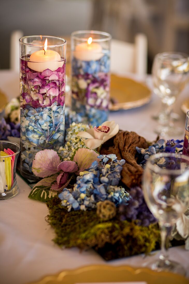 Purple And Blue Hydrangea Filled Floating Candles