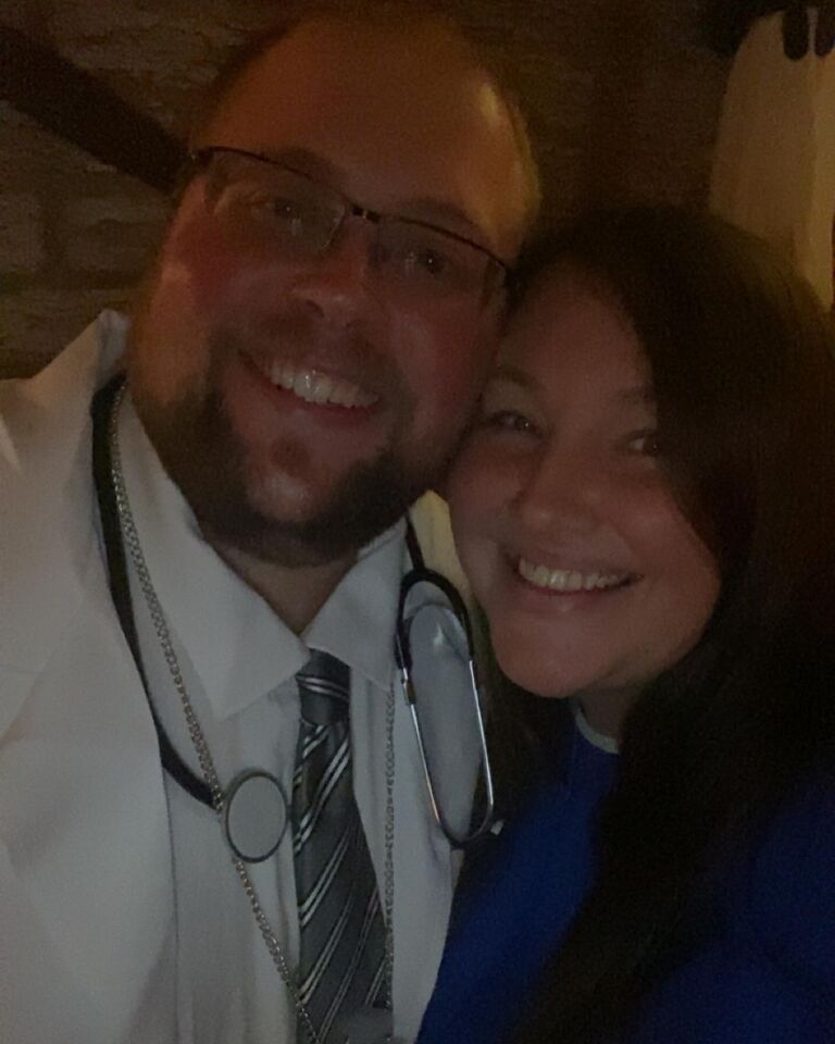Halloween as Dr. Shots and his patient