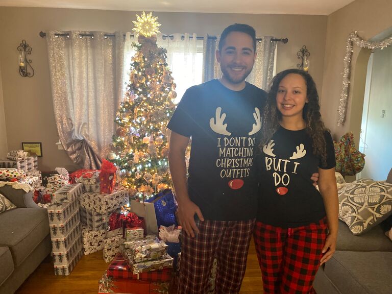 Every year we do Christmas-themed pajamas with Stacey's family. I think the shirts in the picture say it all.