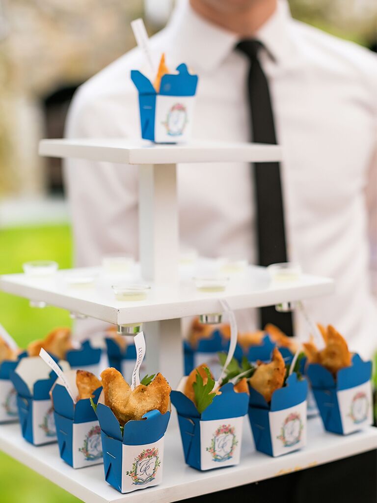 Mini dumpling take-out boxes wedding appetizers