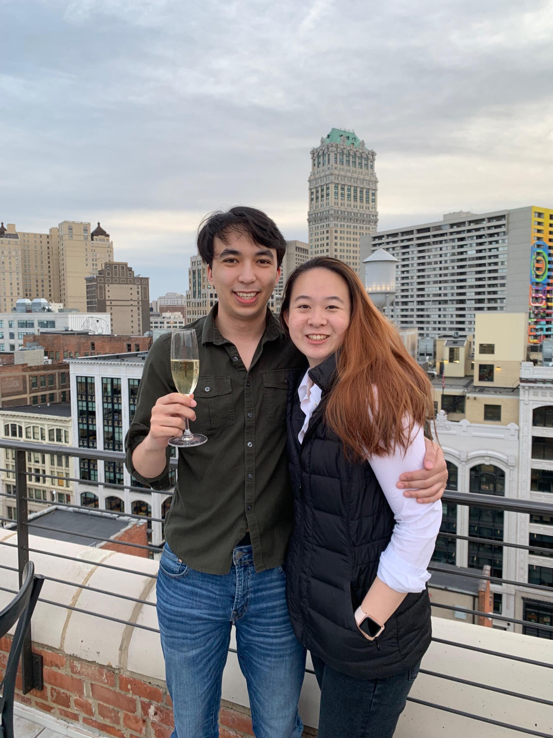 Garrett's birthday merits a rooftop glass of champagne of course.