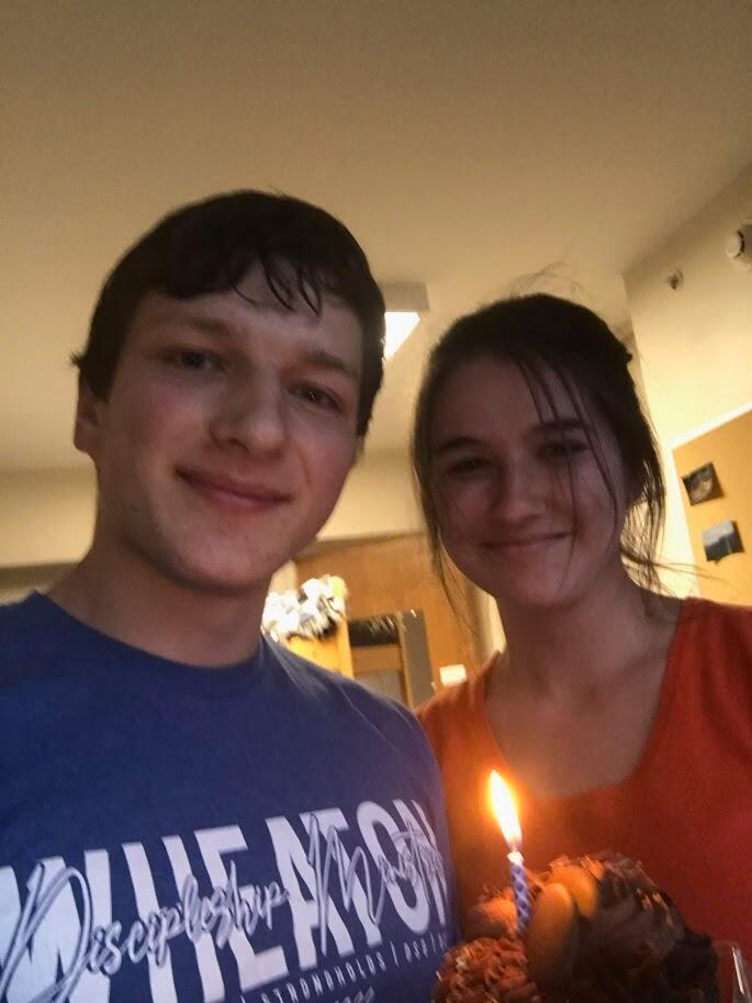 Hannah bought Ethan a cupcake, a candle, and watched Lord of the Rings with Ethan for his birthday. Ethan says this the day he fell in love with Hannah. (Picture was taken by Ethan, hence the photo quality and Hannah's hair.)