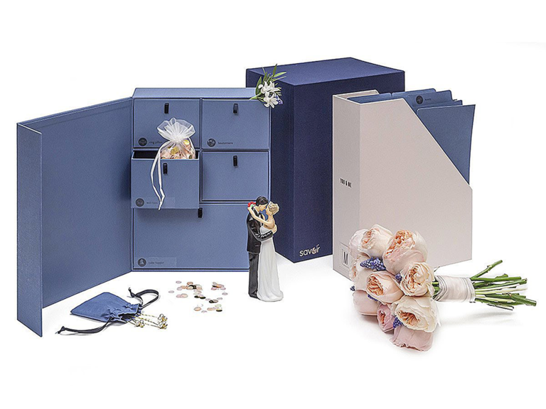 Wedding keepsake organizers in blue and white engagement gift from parents