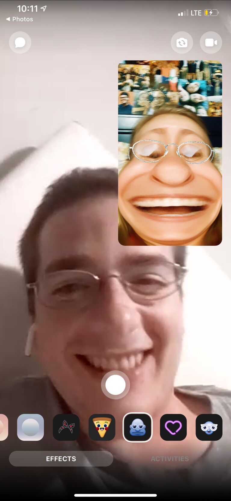 Trying to connect virtually during COVID. Caroline found the Ethan filter on Facebook!