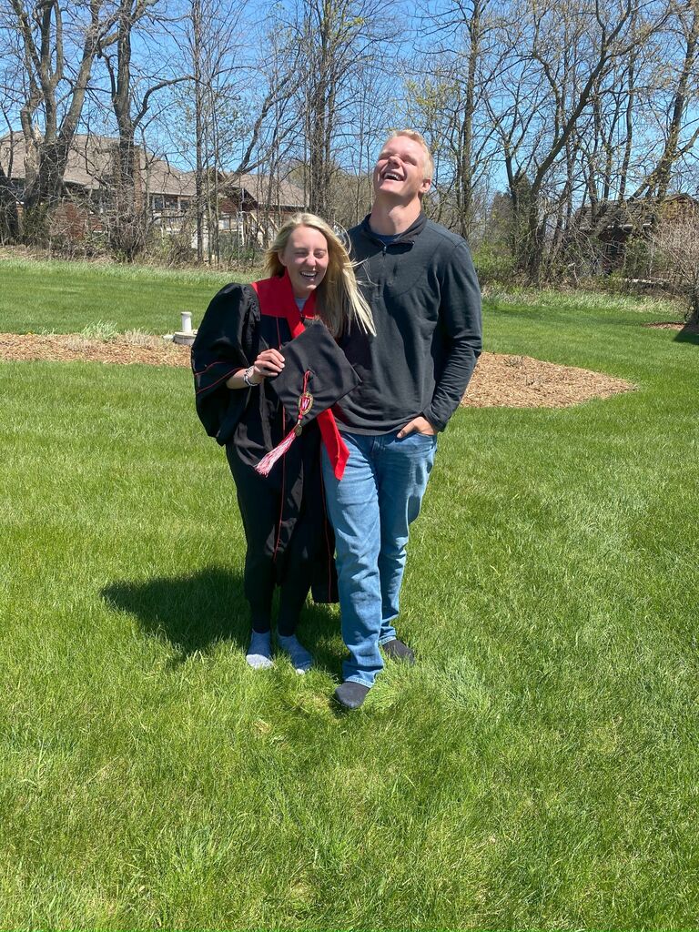 This picture is from when Abby graduated from Undergrad at UW Madison. After this, Abby went on to get her Masters degree, and Sam graduated with his Bachelors degree. Although dating in college was fun, we were very excited to take on real-life together.