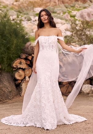 Allover Lace Fit and Flare Bridal Dress with Sweep Length Train