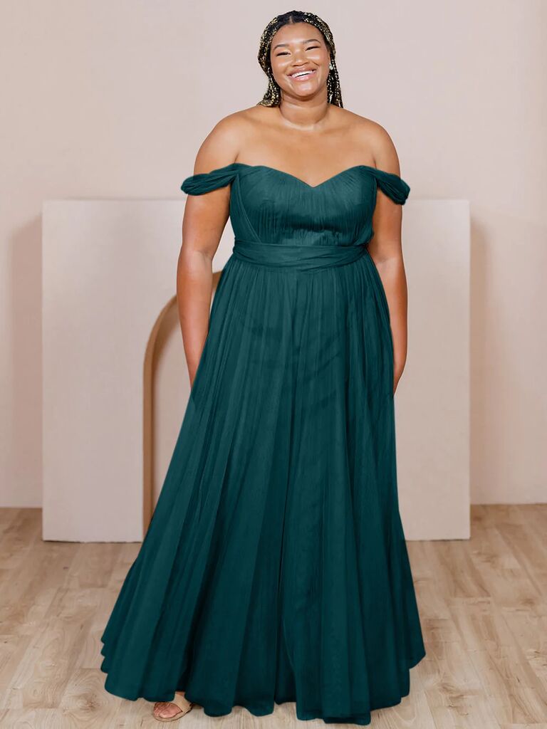 Revelry emerald green convertible jewel-tone bridesmaid dress