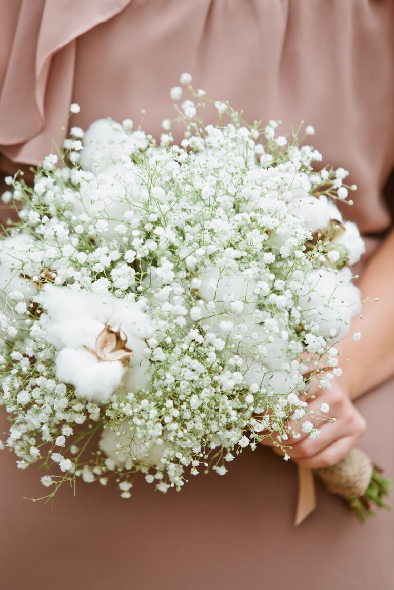 Bridesmaid bouquet with dusty miller, berries and cotton