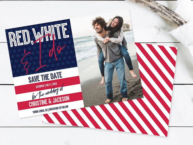 Personalized photo on right with red, white and blue striped design on left