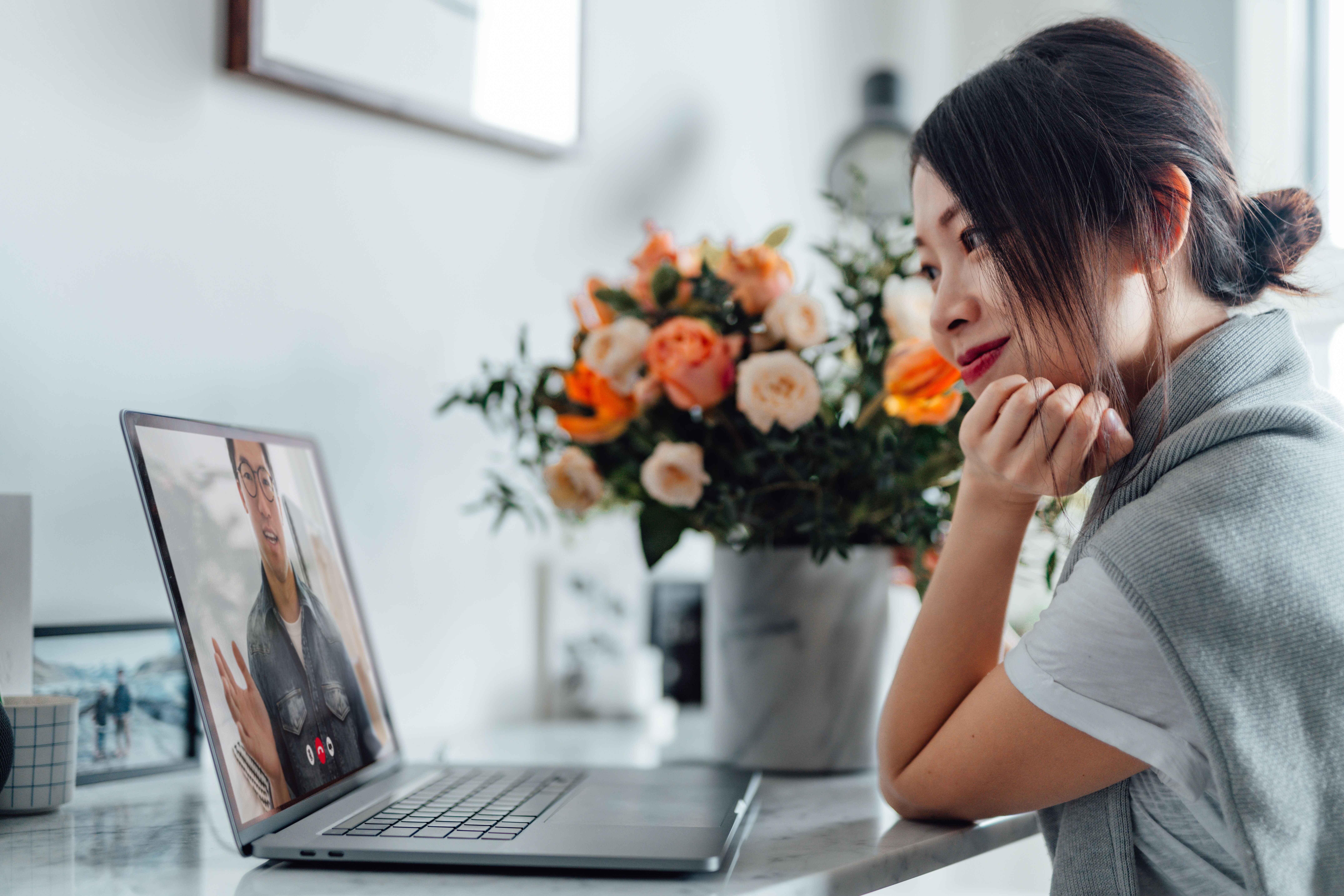 woman on long distance video call