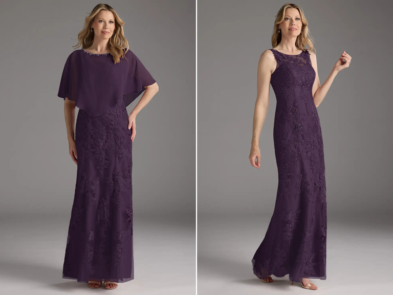 Purple two piece mermaid lace grandmother of the bride dress from Azazie