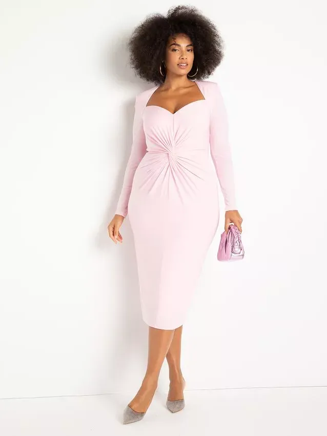 fitted jersey midi dress with long sleeves