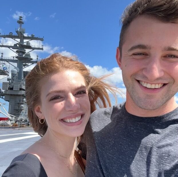 On our third date, Justin took Ellie on a tour of his ship. (our first photo together)