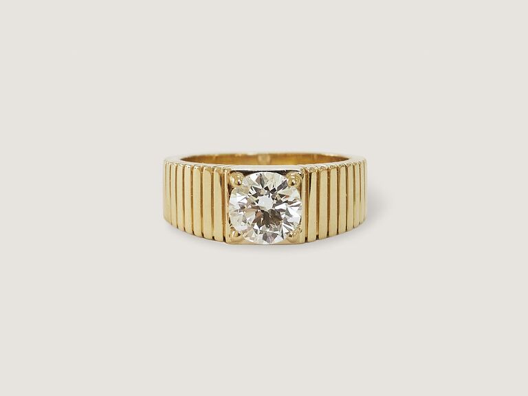 Unique ribbed gold engagement ring by Kinn Solis
