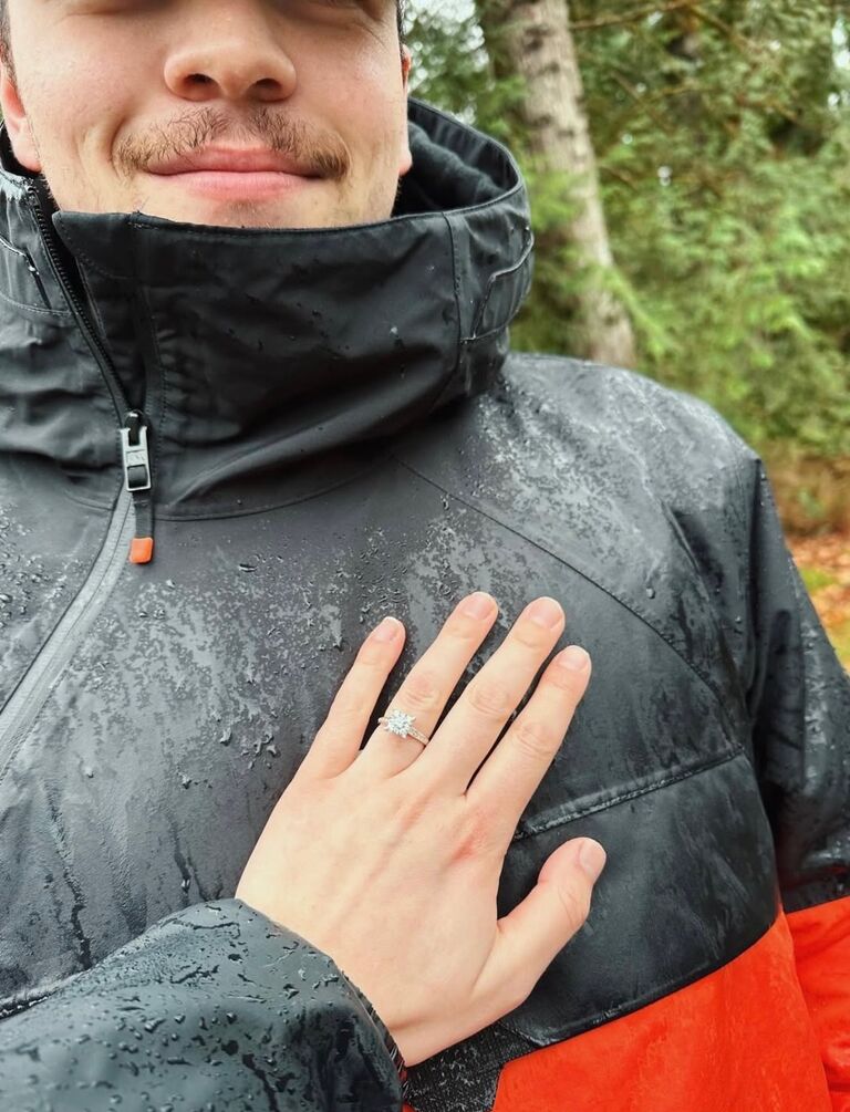Just about a year later, Aaron asked me to be his fiancé! We were on a rainy walk in the woods, with no one else around, and Aaron got on one knee and pulled out the ring. I was in complete shock and soooo excited!!! I couldn't wait to tell everyone!