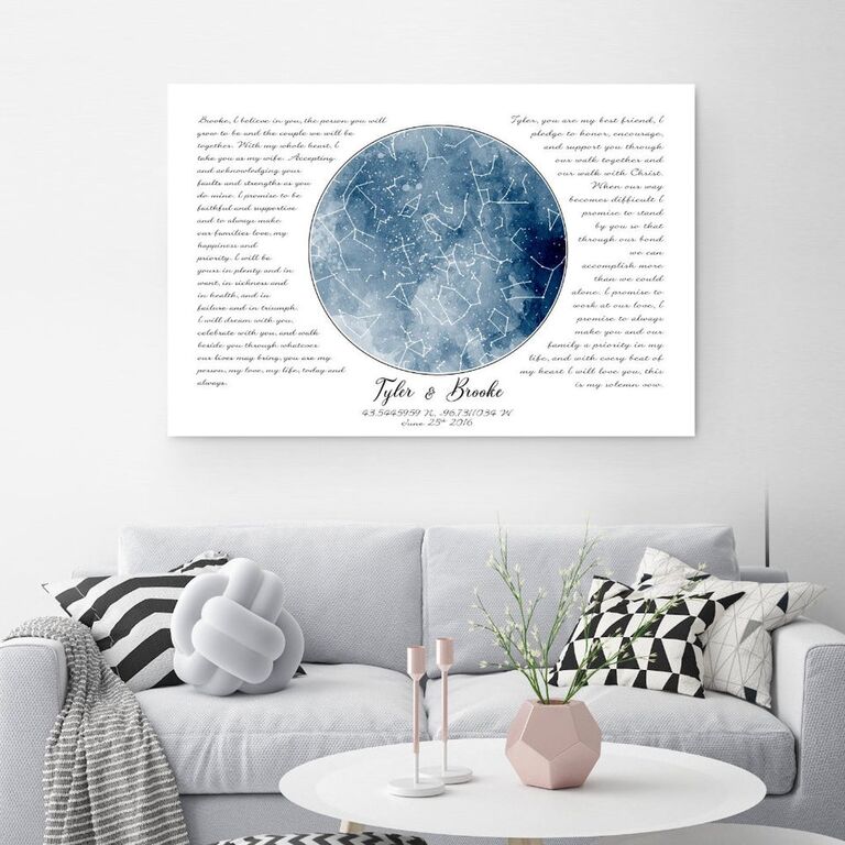 Custom star map from wedding day with couple's vows modern 30-year anniversary gift