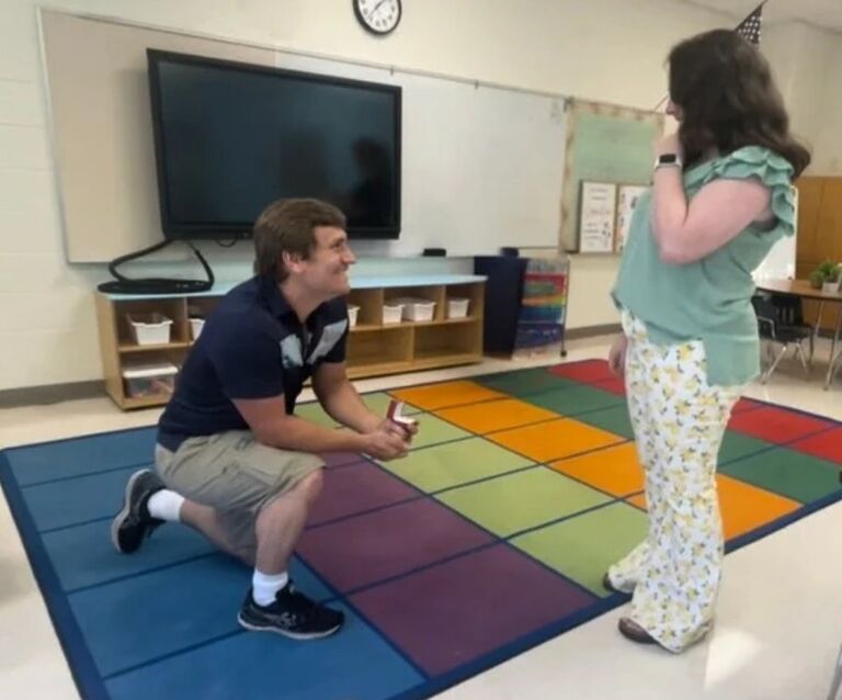 Jacob proposed to Molly in her new classroom while she was setting up for the year.