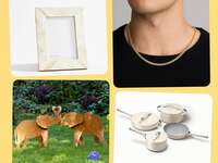 14 year anniversary gifts: photo frame, gold chain, cookware set, elephant sculpture