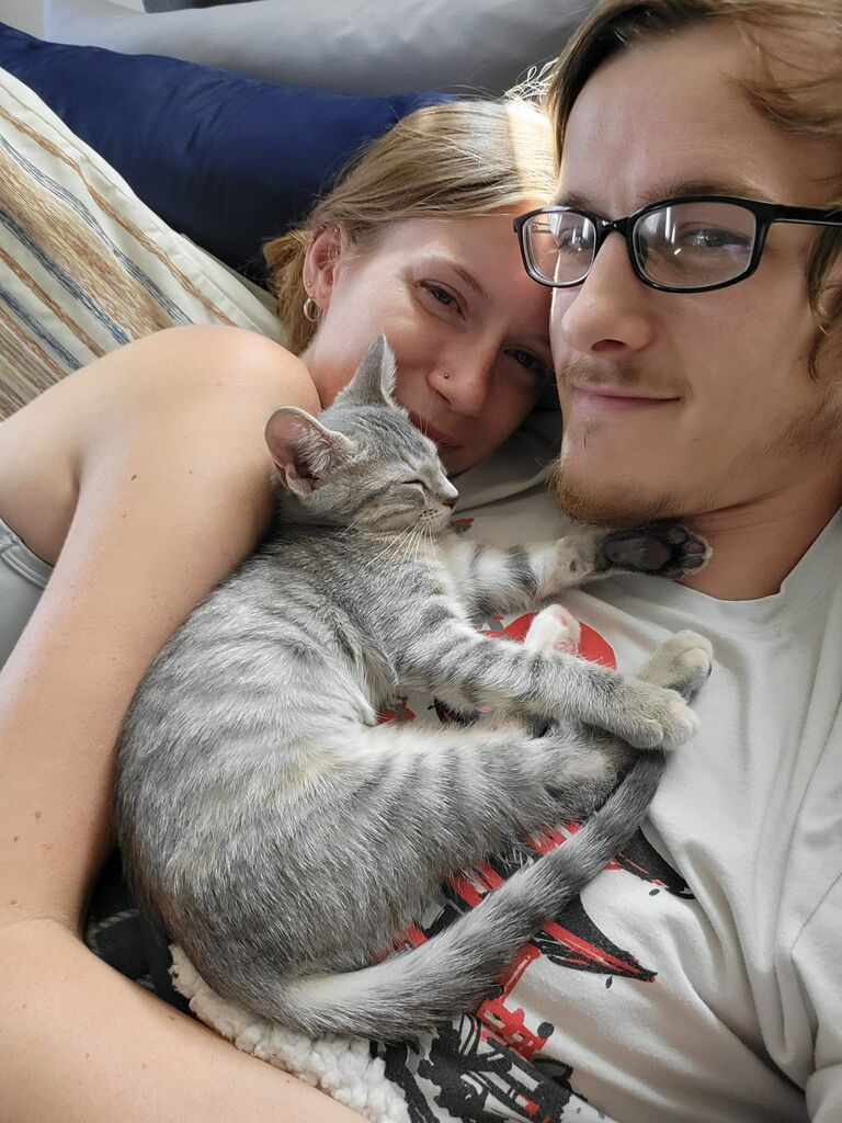 Athena! We adopted her the very beginning of July. She quickly became spoiled, loves cuddles, spirited and always around mom and dad.