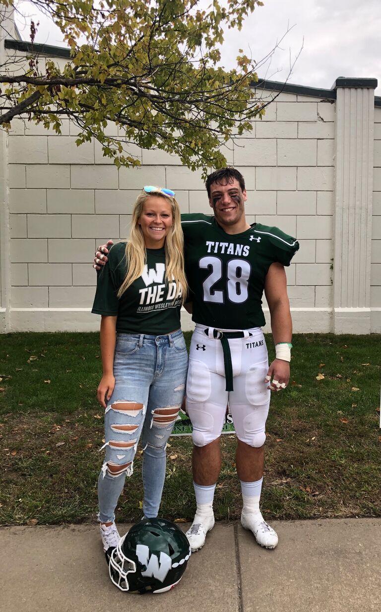 Robert's senior year of football at Illinois Wesleyan. There was a lot of driving between Champaign and Bloomington to see each other! 
