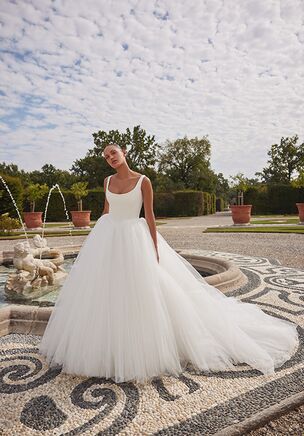 Tulle Ball Gown with Basque Waistline and Bow Accents