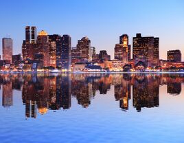 boston reflection seaport rivier dusk