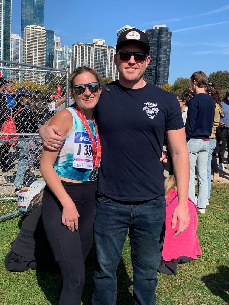 Logan runs her first marathon! Matt cheered thoroughly. 